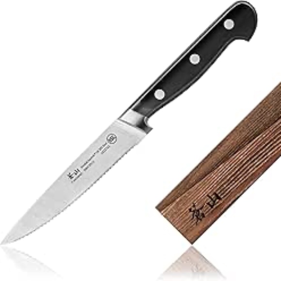 Cangshan 5-Inch Serrated Utility Knife & Wood Sheath Set NIB (Retails: $60) - Picture 1 of 3